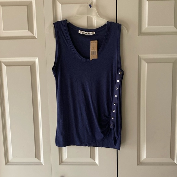 Michael Stars grommet soft v-neck tank is navy blue women’s new ruched - Picture 1 of 11